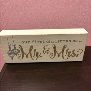 Gold and Gray 'Our First Christmas as Mr. & Mrs.' Sign